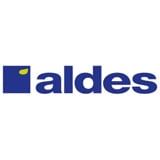 Aldès logo featuring blue text with a square icon containing a yellow curved element